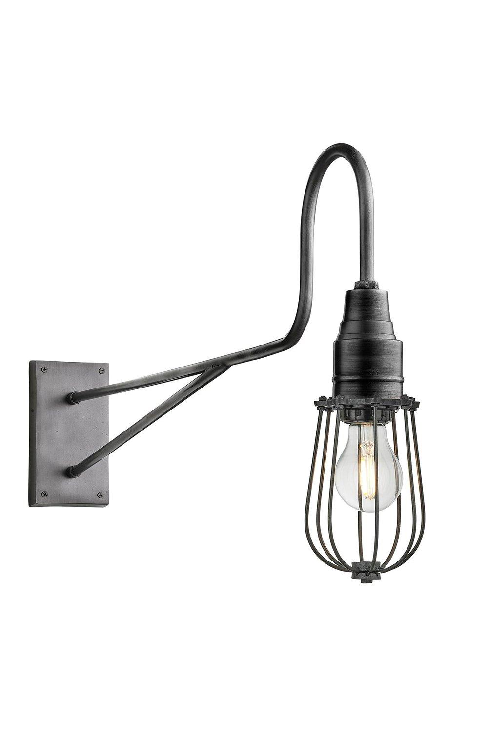 Long Arm Wire Cage Wall Light, 4 Inch, Pewter, Pewter Holder